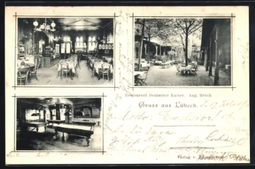 AK Lübeck, Restaurant Deutscher Kaiser, Inh. AUg. Bräck, Innenräume mit Billardtischen