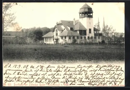 AK Lübeck, Bootshaus der Ruder-Gesellschaft, Aussenansicht