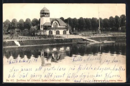 AK Lübeck, Bootshaus der Ruder-Gesellschaft in der Aussenansicht