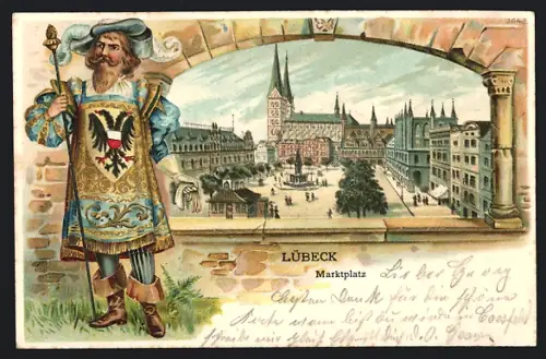 Passepartout-Lithographie Lübeck, Partie am Marktplatz