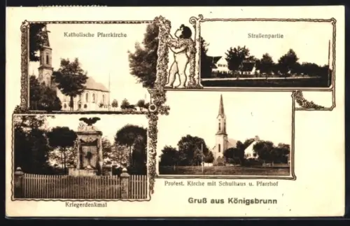 AK Königsbrunn, Protestantische und katholische Kirchen und Gefallenendenkmal