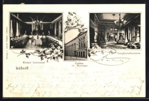 AK Lübeck, Gasthof und Casino von C. Warning, Speisesaal und Gesellschaftsräume