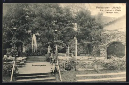 AK Lübeck, Gasthaus Kolosseum, Inh. Heinrich Ohde, Partie im Konzertgarten