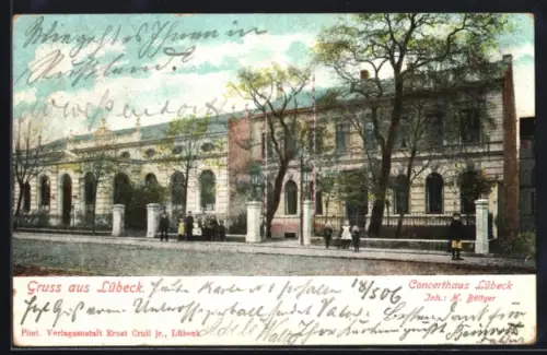 AK Lübeck, Strassenpartie am Café Concerthaus