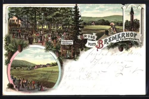 Lithographie Kaiserslautern, Verschiedene Partien am Bremerhof, Humberg-Turm