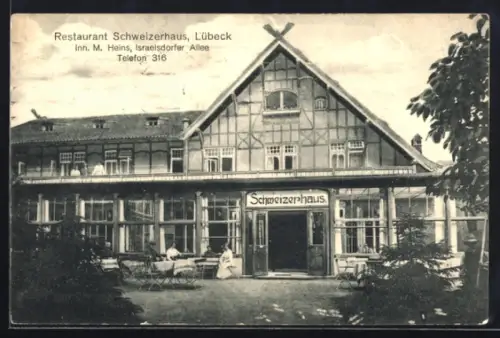 AK Lübeck, Restaurant Schweizerhaus, Inh. M. Heins, Israelsdorfer Allee, Aussenansicht