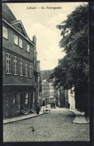 AK Lübeck, Strassenpartie in der Gr. Petersgrube