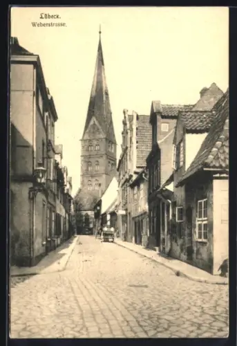 AK Lübeck, Weberstrasse mit Kirchblick
