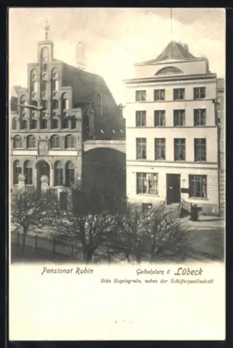 AK Lübeck, Partie am Geibelplatz 6 mit Hotel Rubin