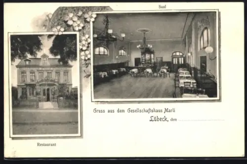 AK Lübeck, Restaurant Marli von Peter Callsen, Blick in den Saal