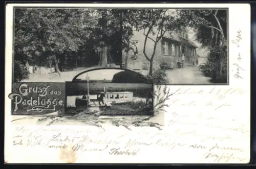 AK Padelügge, Partie am Gasthaus, Fahrgastdampfer am Ufer