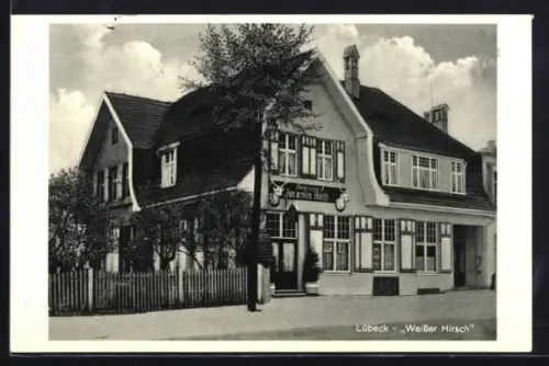 AK Lübeck, Restaurant und Café Weisser Hirsch, Bes. Friedr. Grewe, Krempelsdorfer Allee 27