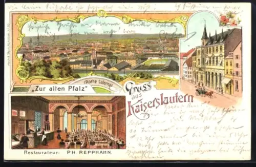 Lithographie Kaiserslautern, Restaurant Zur alten Pfalz, Restaurateur Ph. Repphahn