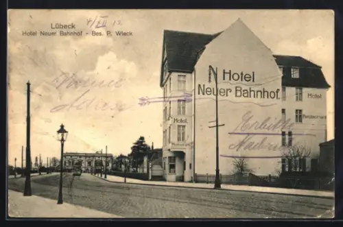 AK Lübeck, Hotel Neuer Bahnhof, Bes. P. Wieck, Restaurant