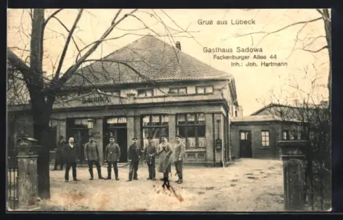 AK Lübeck, Gasthaus Sadowa, Fackenburger Allee 44, Inh. Joh. Hartmann