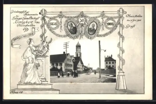 AK Haunstetten, Gründungsfest und Fahnenweihe der Sänger-Gesellschaft Einigkeit, 1858-1908