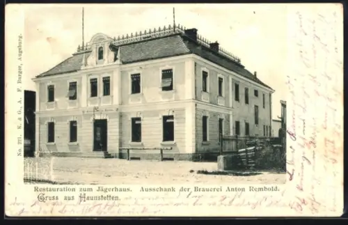 AK Haunstetten, Restaurant zum Jägerhaus, Ausschank der Brauerei Anton Rembold