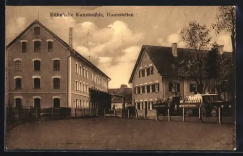 AK Haunstetten, Kühn`sche Kunstmühle, LKW mit Anhänger der Kunstmühle