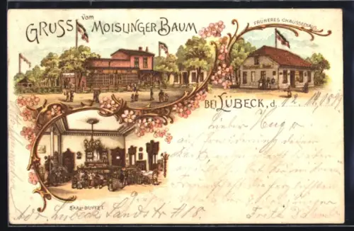 Lithographie Lübeck, Restaurant Moislinger Baum, Saal-Buffet, Früheres Chausseehaus
