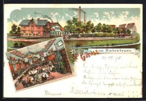 Lithographie Siebenbrunn, Gasthof von Georg Meister, Innenansicht