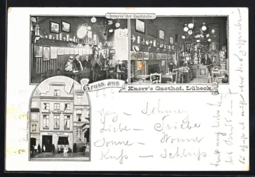 AK Lübeck, Knorr`s Gasthof, Aussen- und Innenansicht