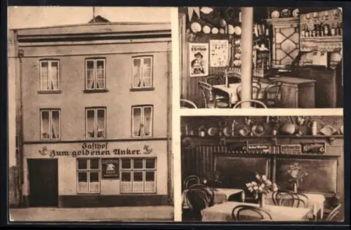 AK Lübeck, Gasthof zum goldenen Anker v. H. Fick, Grosse Burgstrasse 9, Aussen- u. Innenansichten