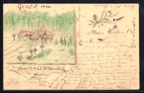 Künstler-AK Handgemalt: Kaiserslautern, Gasthof Forsthaus Heldenstein