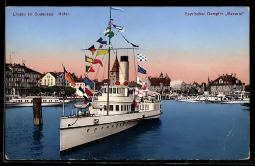AK Lindau im Bodensee, Bayerischer Dampfer Bavaria im Hafen