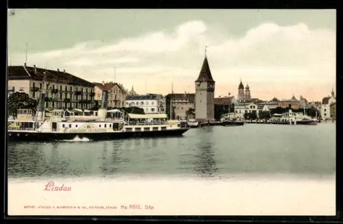 AK Lindau, Dampfer Königin Charlotte im Hafen von Lindau, Bodensee