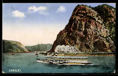AK Dampfer Elsa in Fahrt auf dem Rhein, Passage der Loreley