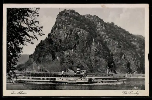 AK Rhein-Dampfer Vaterland der Köln-Düsseldorfer Rheindampfschiffahrt an der Loreley