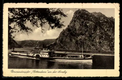 AK Personendampfer Rotterdam auf dem Rhein an der Loreley