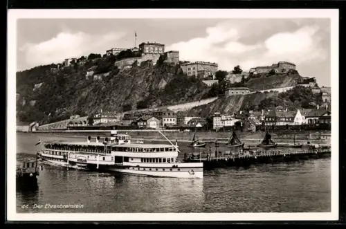 AK Ehrenbreitstein, Raddampfer Vaterland auf dem Rhein bei Fahrt durch die Schiffsbrücke