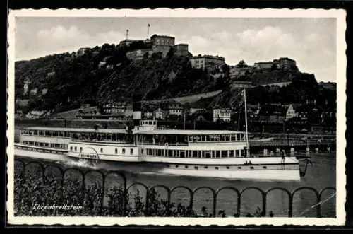 AK Ehrenbreitstein, Rheindampfer Bismarck in Fahrt