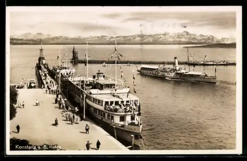 AK Fahrgastschiffe Allgäu und Muenchen im Hafen von Konstanz am Bodensee