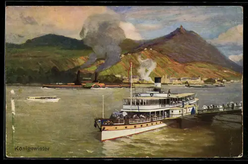 AK Raddampfer der Köln-Düsseldorfer Rheindampfschiffahrt am Schiffsanleger von Königswinter