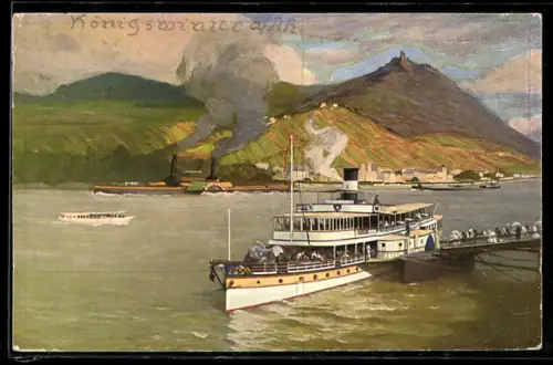 AK Raddampfer der Köln-Düsseldorfer Rheindampfschiffahrt am Schiffsanleger von Königswinter