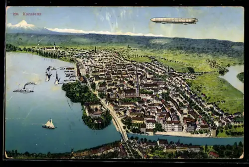AK Konstanz, Zeppelin mit Kathedrale
