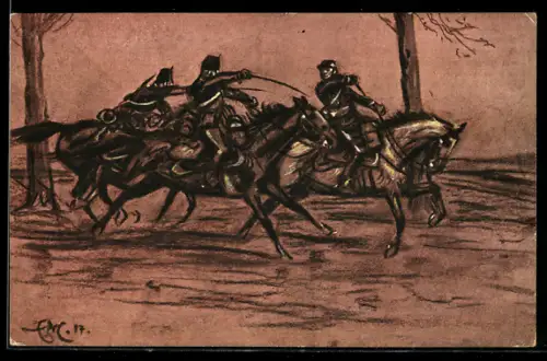 Künstler-AK Graf Zeppelin im Erkundungsgefecht bei Niederbronn, Reichseinigungskriege