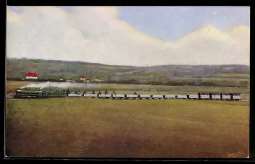 AK Kleinbahn, Romney, Hythe and Dymchurch Railway, Ballast Train crossing the Marsh