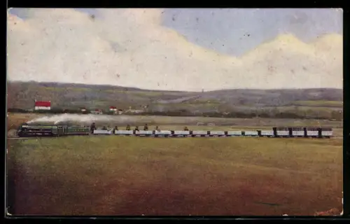 AK Kleinbahn, Romney, Hythe and Dymchurch Railway, Ballast Train crossing the Marsh