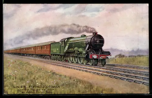 Künstler-AK englische Eisenbahn Flying Scotsman