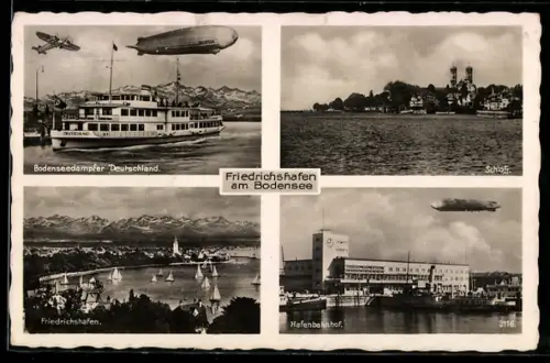AK Friedrichshafen a/Bodensee, Dampfer und Zeppelin