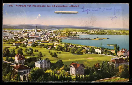 AK Konstanz, Zeppelin`s Luftschiff über dem Ort