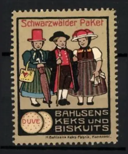 Reklamemarke Hannover, Bahlsens Keks und Biskuits, Schwarzwälder Paket, Kinder in Trachten