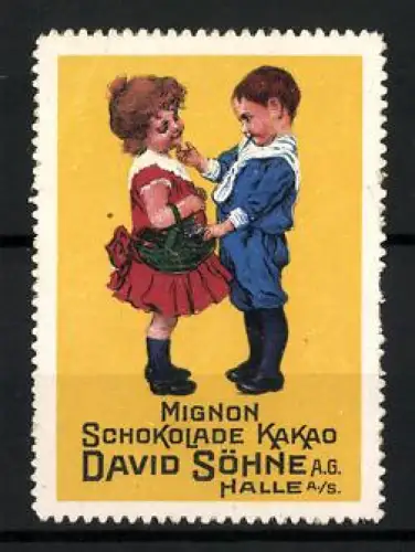 Reklamemarke Halle a. S., Mignon Schokolade & Kakao, David Söhne A.G., Kinder mit Schokolade