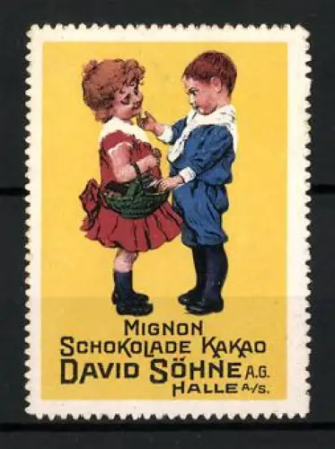 Reklamemarke Halle a. S., Mignon Schokolade, David Söhne A. G., Kinder mit Schokolade
