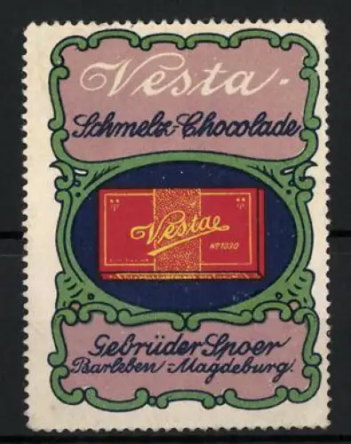 Reklamemarke Barleben, Gebrüder Spoer, Vesta Schmelz-Chocolade, Schokoladentafel