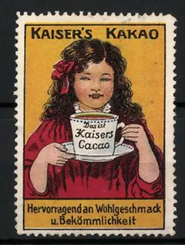 Reklamemarke Kaiser`s Kakao, Mädchen mit Tasse