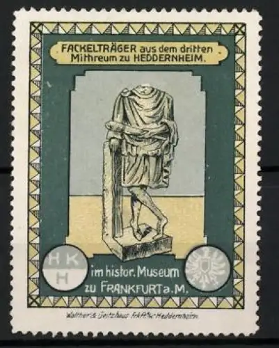Reklamemarke Frankfurt a.M., Fackelträger aus dem dritten Mithreum, Statue im historischen Museum